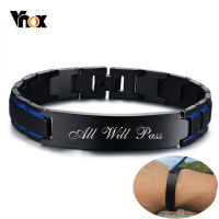 Vnox Men Personalized Custom Engrave ID Bracelets Black and Blue Color Stainless Steel Link Chain 8.46"