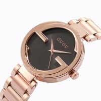 Fashion Guou nd Unique Women Luxury Rose Gold Steel Quartz Casual Wrist Watch Relogio Feminino Lady Ladies Dress Hours Clock