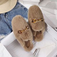 Winter Women House Slippers Faux Fur Fashion Warm Shoes Woman Slip on Flats Female Slides Black Pink cozy home furry slippers