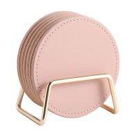 6pcs Round Shape Bar Portable With Storage Rack Anti Scalding Drink Coaster Placemat Home Kitchen Supplies Desktop Decor Pink