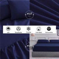 Cadar Cotton Plain Colour Fitted Bedsheet Super Single Queen King Asrama Ho Bujang Hitam Murah Getah Keliling 单色床單