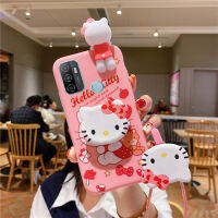 เคสสำหรับ OPPO A77 2022 A77S A57 2022 A55 A54 A16 A15 A15S A53 A33 A32 2020 Hello Kitty Melody Crossbody สีชมพู TPU ซิลิโคนนุ่มป้องกันเต็มรูปแบบเคสโทรศัพท์ที่มีเชือกและวงเล็บ Oppoa53 Oppoa33 Oppoa32 2020เคสโทรศัพท์ฝาครอบ