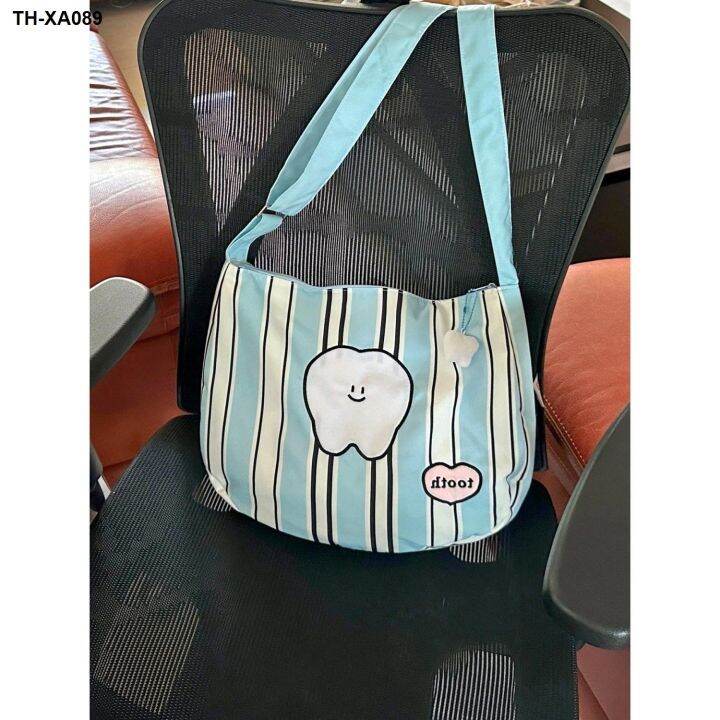 blue-stripe-tooth-bag-2023-ใหม่moriกระเป๋าmessengerกระเป๋าสะพายไหล่ความจุขนาดใหญ่สบายๆกระเป๋าโท้ทขนาดเล็กสด