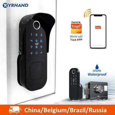 【YF】 Tuya Smart lock Waterproof Wifi Fingerprint Rim Lock Card Digital Code Electronic Door For Home Security Mortise