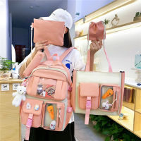 5 Pcs Set Harajuku Women Laptop Backpack Canvas School Bags for Teenage Girls Kawaii College Student Kids Book Bag Rucksack 2021