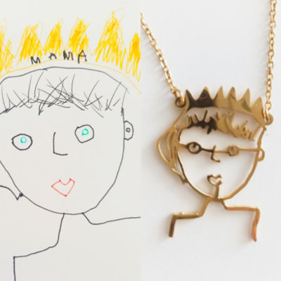 Customized Childrens Drawing Necklace Kids Art Personalized Pictures Draw Custom Design Name Logo For Kids Mom Family Gifts
