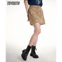 Toyouth ผู้หญิงกระโปรง2023ฤดูร้อน A Line Slim Bow Texture พิมพ์ R สีน้ำตาลสีเหลืองแฟชั่น Chic Streetwear Miniskirt