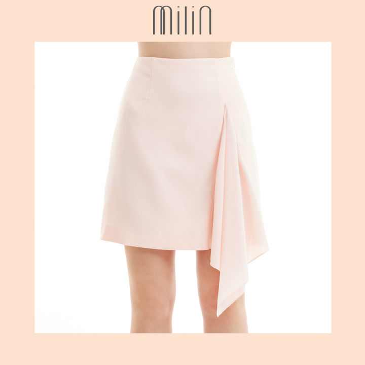 milin-a-line-with-side-raffle-at-front-skirt-กระโปรงทรงเอแต่งผ้าระบายด้านหน้า-waft-skirt