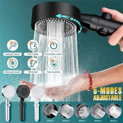 5 Mode Adjustable High Pressure Shower Head Water Saving Black Shower One-key Stop Water Massage Eco Shower Bathroom Accessories  by Hs2023