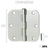 Door Hinges Satin Nickel 3.5x 3.5 Inch /8.9x8.9cm Interior Hinges for Doors Brushed Nickel with 5/8 Radius Corners