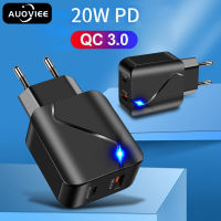 AUOVIEE ที่ชาร์จ USB 20W PD 2พอร์ต,อะแดปเตอร์ติดผนังชาร์จเร็ว LED สำหรับ iPhone 13 12 8 AirPods iPad Huawei Xiaomi Samsung LG