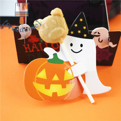 【Freedome】 50ชิ้น/ล็อตผีฟักทอง DIY Halloween Gift Candy Paper cards Lollipop cards