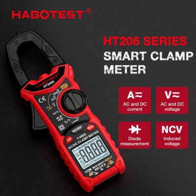 HABOTEST HT206 Professional Digital Clamp Meter 600V AC / DC 6000 นับกระแส 600A ประเภทแคลมป์มัลติมิเตอร์ แรงดันไฟฟ้า / กระแสและความถี่ เครื่องมือวัดความปลอดภัยไฟฟ้า