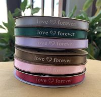 ขายยกม้วนพร้อมส่ง ริบบิ้นผ้าพิมพ์ลาย love❤forever ขนาด 1 ซม. ยาว 50 หลา(ประมาณ 45 เมตร)ต่อม้วน