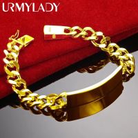 Urmylady สร้อยข้อมือโซ่ด้านข้างขนาด18K สีทอง10มม. สำหรับผู้ชายผู้หญิงเครื่องประดับงานปาร์ตี้งานแต่งงาน