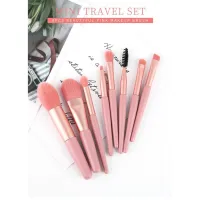 [สินค้าใหม่]Korea สินค้าขายดี แปรงแต่งหน้าด้ามจับไม้สีชมพูน่ารัก 8 ชิ้น   A9