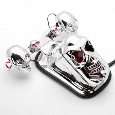 Wow Chrome Motorcycle Skull Turn Signal Brake Rear Tail License Plate Lights Motorbike Street Dirt Bike Scooter Cruiser Chopper