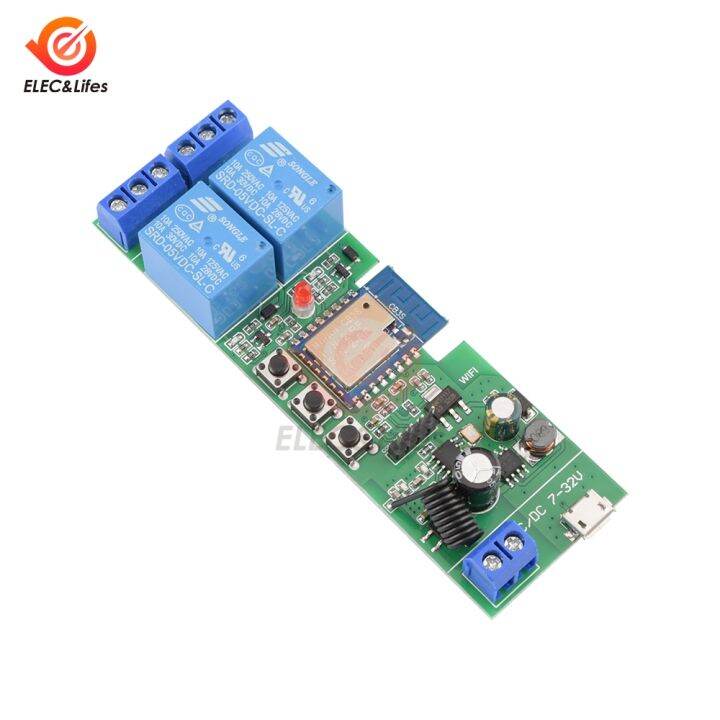 dc-5v-7v-32v-2-channel-wifi-remote-control-relay-switch-module-supports-433mhz-remote-control-for-ewelink-tuya-app-system