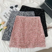 Sequin Halfskirt High Waist Short Skirt A line Skirt Wrapped Hip Skirt for Women AIXIN