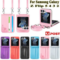 สำหรับ Samsung Galaxy Z Flip 5 4 3 2 4G 5G 2020 2021 2022 2023เคสหรูหราแบบฝาพับมีกระเป๋าเงินหนังสายคล้อง