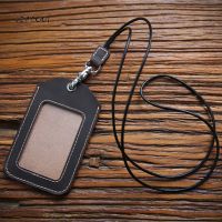 LEACOOL Genuine leather Badge Holder Lanyard Identity name Student card case Credit Bank Neck Strap Card Bus ID Holders Card Holders