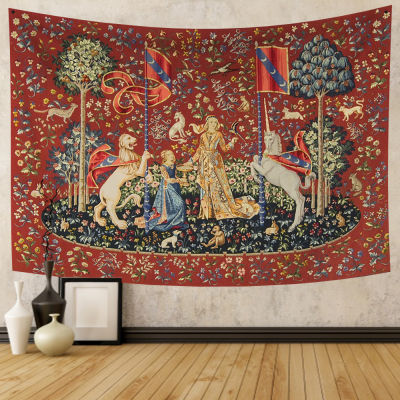 Medieval Lady And The Unicorn Tapestry Wall Hanging Multifunction Home Decor Background Decor Bedspread Blanket Mat Covering