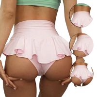 ❧♘✙ Shorts Women Skirts Pants High Waist Pole Dance Ruffled Hot Short Pant Sports Mini Tight Pleated Fitness Yoga Shorts Summer