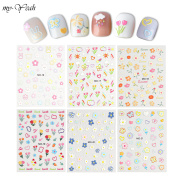 myyeah 5D Nail Stickers Cute Embossed Flowers Reliefs Adhesive Decals