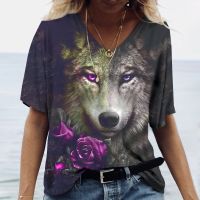 2023 New Fashion Ladies T-Shirts Summer Apparel Wolf Graphic 3d T Shirt Tees Womens Short Sleeve Tops Harajuku y2k Streetwear