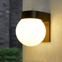 Spherical Outdoor Wall Lamp IP65 Waterproof Milky Round Wall Light For Garden Courtyard Corridor Plastic External Light Fixture