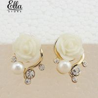 ต่างหูสไตล์เกาหลีลายกุหลาบ 1 คู่ Rose Shiny Faux Ear Earings