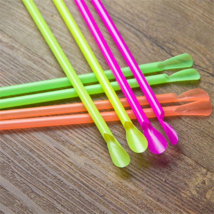fun-party-supplies-durable-plastic-spoons-smoothie-sipping-straws-colorful-cocktail-straws-plastic-straw-spoons