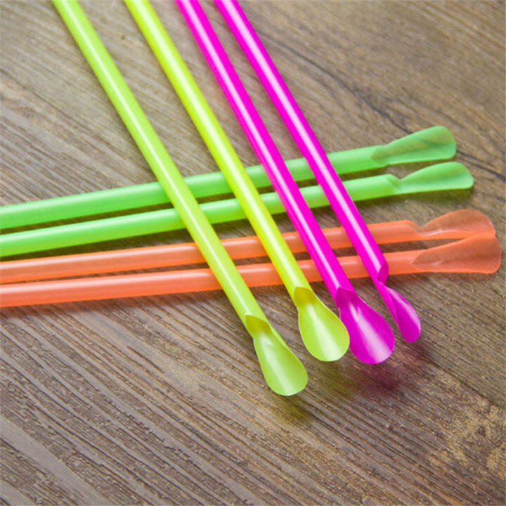 fun-party-supplies-durable-plastic-spoons-smoothie-sipping-straws-colorful-cocktail-straws-plastic-straw-spoons