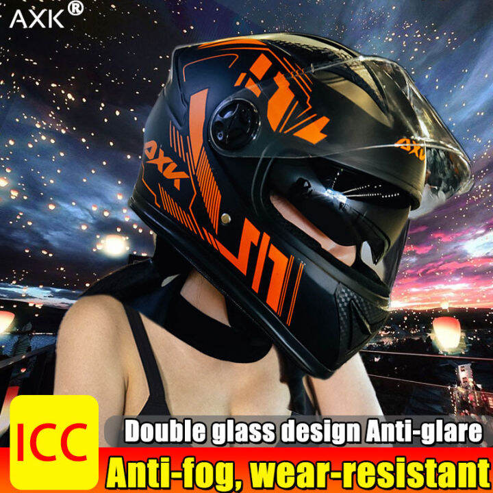 AXK Helmet full face dual visor Antiglare Road racing helmet Anti