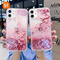 สำหรับ Samsung Galaxy Note 8 9 10 Plus Note20 Ultra Note10 Lite 10 + แฟชั่นแวววาว Liquid Quicksand เคสโทรศัพท์ Pink Cherry Blossoms พีช Blossom รูปแบบรักคู่ป้องกันฝาครอบ