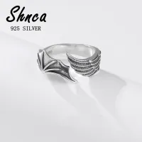 Vintage 925 Sterling Silver Angel Devil Wings Feather Thai Silver Open Rings For Women Girl Open Rings For Women Bague LR212