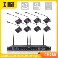 XTUGA CM280 UHF 8 ช่องระบบไมโครโฟนการประชุมคอห่านมืออาชีพพร้อมไมโครโฟนคอห่านไร้สายความถี่คงที่ 8 ตัวเสียงรบกวนพื้นหลังต่ําเป็นพิเศษออกแบบมาสําหรับการประชุมขนาดใหญ่การประชุมการมีส่วนร่วมในการพูดในที่สาธารณะ