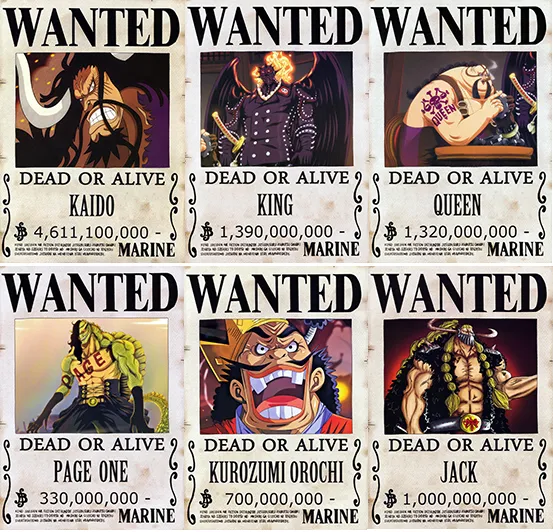 One Piece Wanted Kaido Pirates 6 Pcs Poster Straw Hat Cap Pirates Flag Bracelet Brooch T Shirt Wall Decor Japanese Manga Anime Devil Fruit Luffy Zoro Nami Sanji Usopp One Punch Man Naruto