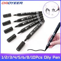 ปากกาดำกันน้ำมันปากกามาร์กเกอร์สีถาวร1-10ชิ้นสำหรับทำเครื่องหมายยางแห้งเร็วเครื่องเขียนปากกาเซ็นชื่อ