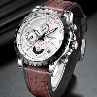 ▩ NIBOSI Retro Leather Sport Men 39;s Watch Fashion Waterproof Chronograph Luminous Auto Date Quartz Men 39;s Watch Relogio Masculino