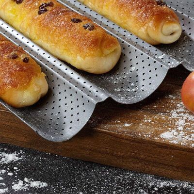 กระทะขนมปังฝรั่งเศสพิมพ์อบขนมปังฝรั่งเศสไม่ติด2/3/4ร่องคลื่นถาดอบขนมปังเค้กของเล่นเครื่องปิ้งขนมปัง