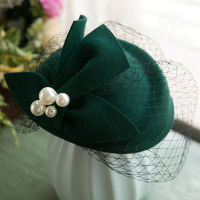 Pure Wool Felt Fascinator Wedding Hat Pillbox Hat for Women tail Party Vintage Lady winter Solid Beret Hat Hostesses Cap