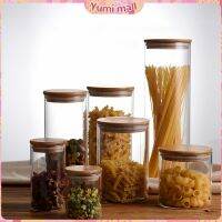 Yumi โหลแก้วฝาไม้  ฝากันความชื้นเป็นไม้ไผ่ โหลพาสต้า  Borosilicate glass storage tank