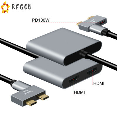 3-In-1 Hub Docking Station Dual Type C เป็นเครื่องอ่านการ์ดฮับเข้ากันได้ Hdmi คู่