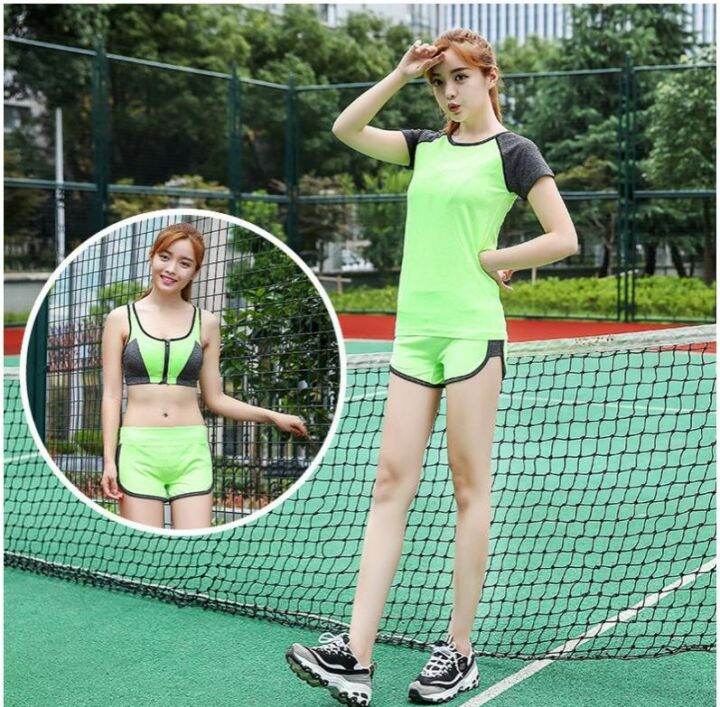 Women's Sports Wear Bra/Shirt/Short Pants (3 Pcs Apple Green ) Lazada