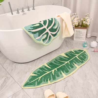 Modern Leaf Pattern Mat Bathroom Waterproof Mat Microfiber Bath Mat Leaf Green Tropical Plants Home Door Non Slip Foot Mat