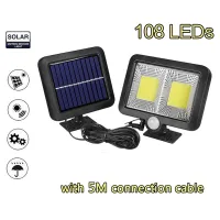 Outdoor Spotlight 108 LEDs Garden Floodligh 5 Meter/16.4 Feet Connect Cable Solar Wall Lamp Body Sensor Lantern Yard Street-lamp