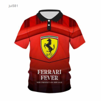 2023 F1 Racing Summer 3D Print F1 Ferrari2023 Summer Street Fashion T-shirt Mens Red Short Sleeve Zip Polo Top 41 high-quality