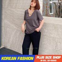 Plus size เสื้อผ้าสาวอวบ เสื้อยืดสาวอวบอ้วน ไซส์ใหญ่ ผู้หญิง เสื้อยืด oversize ทรงหลวม แขนสั้น คอวี ฤดูร้อน สไตล์เกาหลีแฟชั่น