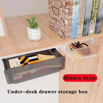 Wood Under Desk Organizer Drawer, Handmade Self-adhesive Storage